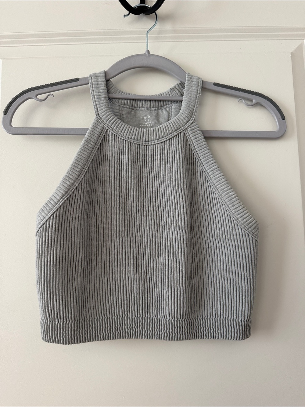 aerie Light Gray Ribbed Halter Crop Top